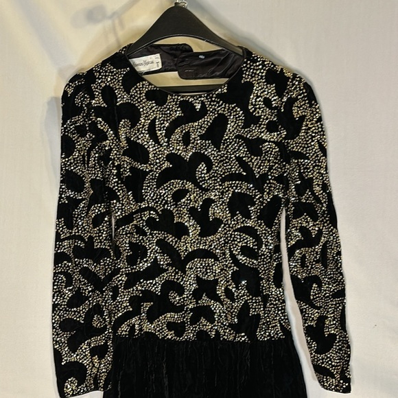 Ricki Lang Nuit Glitter Evening Dress Vintage 1980s Velvet Skirt Neiman Marcus - Picture 2 of 7